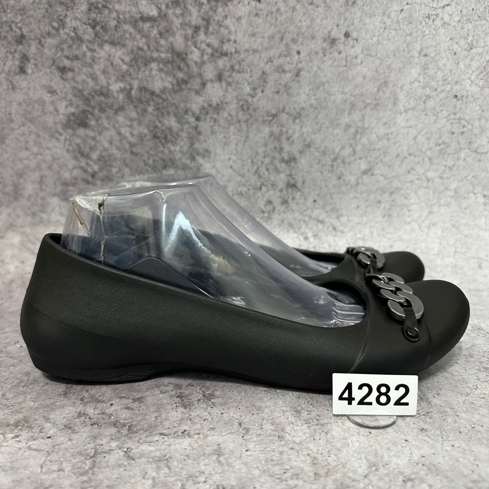 Crocs Gianna Chain Link Ballet Flats Womens 9 Black Slip On Rubber Round Toe